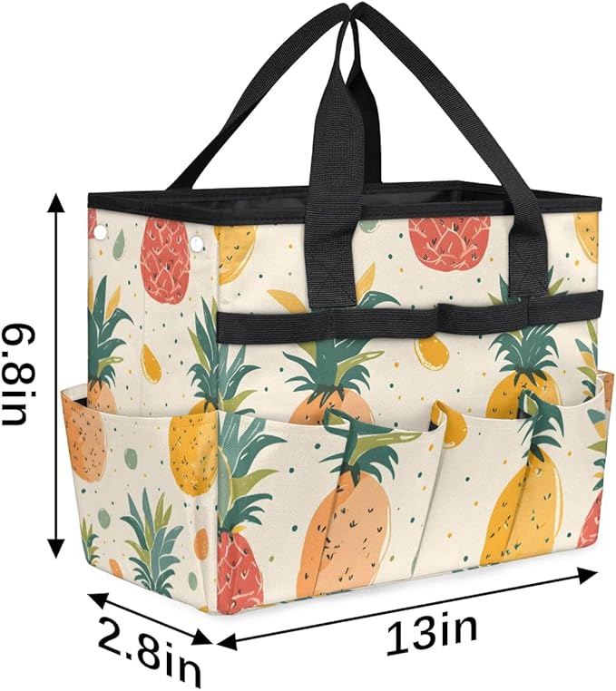 Garden Tool Bag Organizer Garden Tote Bag with Pockets Watercolor Fruit Pineapple Tool Storage Organizer Gardening Tool Kit Holder 13" x 6.8" x 2.8"