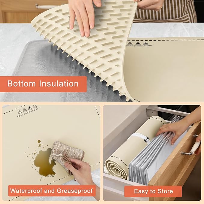 FYY Extra Long Warming Mat for Food with Heat Resistant Pad, Prevent Countertop Cracks, Keep Meal Warm, Rapid and Full Surface Heating, 6 Temp Settings, 6H Timer, Rollable Portable Food Warmer, Beige