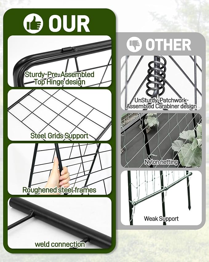2 Pcs 60"x16.2" Heavy Duty Steel A-Frame Garden Trellis for Climbing Plants – Rust-Proof Metal Trellis with Hardware Cloth, Perfect for Raised Beds,Cucumbers,Tomatoes & Outdoor Vines (Black)
