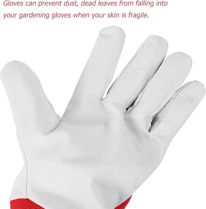 BESPORTBLE Thorn Proof Gardening Gloves for Men and Women, Small Breathable Work Gloves with Puncture Resistance and Wear-resistant Red Leather Palm for Outdoor Lawn Care