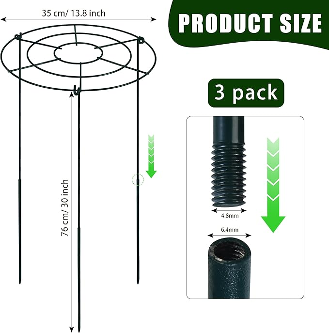 3 PCS 30"H x 13.8"D Peony Cages and Supports, Large Grow Through Plant Supports for Outdoor Plants, Heavy Duty Metal Peony Support Cage Plant Brace Flower Support Rings for Vegetables Roses Tomatoes
