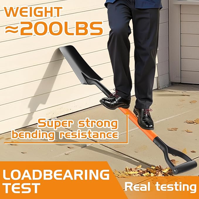 HIGHLIGHT Spade Shovel, Transplanting Spade, Drain Spade, Spade Shovels for Digging, Sharp Shooter Shovel or Spade, 45Inch, Stell D-Grip,Fiberglass Handle, Orange