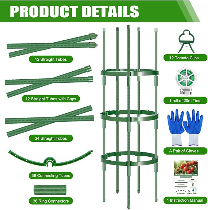 Garden Trellis, Extra Large 2 Pack Tomato Cage for Garden, Up to 64.5'' Heavy-Duty Plant Support Tomato Trellis, Adjustable Height, Climbing Vines Flowers Stands Cucumber Trellis Bold Plant Cage