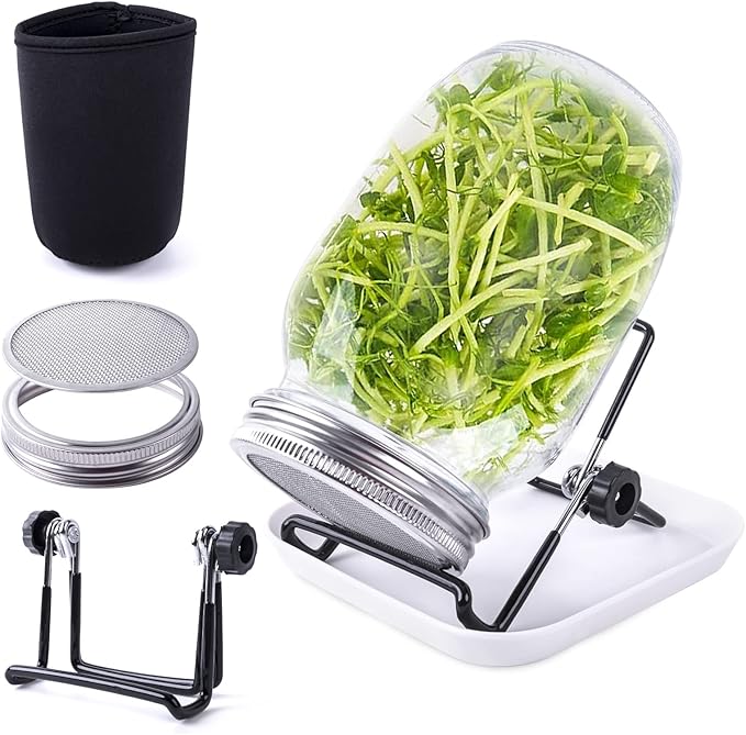 Kikerike Seed Sprouting Jar Kit with 1 Wide Mouth Mason Jars Bean Sprouts Growing Kit Microgreens Growing Jar with Mesh Screen Lids Sprouter Sprouts Maker for Growing Broccoli, Alfalfa, Mung Bean