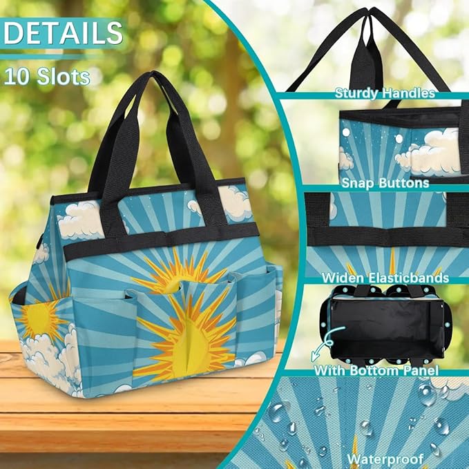 Garden Tool Bag Organizer Garden Tote Bag with Pockets Golden Sunshine Clouds Tool Storage Organizer Gardening Tool Kit Holder 13" x 6.8" x 2.8"