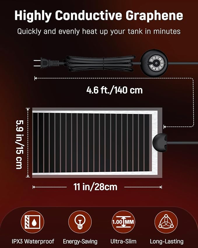 Pawfly 14 W Reptile Heat Pad with Thermostat 11 x 5.9 Inch Reptile Heating Pad Under Tank Terrarium Reptile Heat Mat for Turtles Frogs Snakes Lizards Geckos Hermit Crabs & Spiders