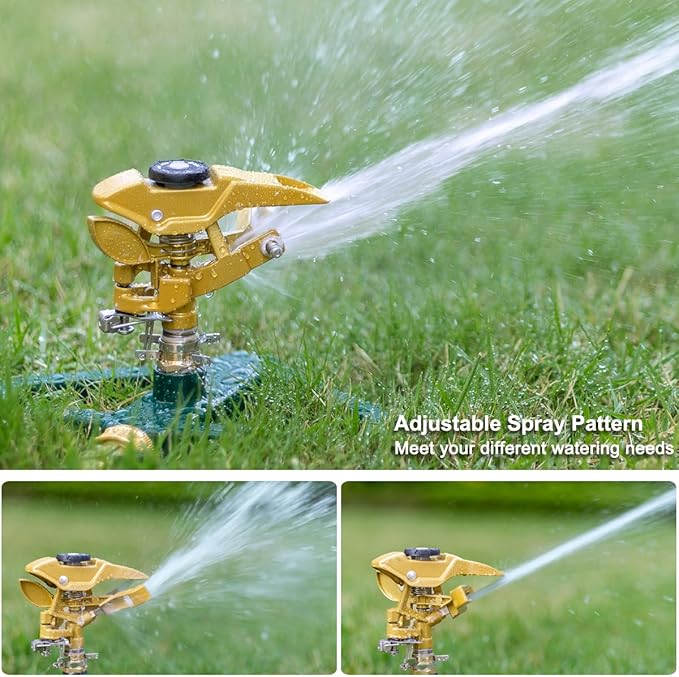 FANHAO Heavy Duty Pulsating Impact Lawn Sprinkler with Metal Base, 100% Metal 360°Adjustable Circular Zinc Impulse Sprinkler for Large Area Lawn & Yard Irrigation, Covers Up to 5800 sq. Ft
