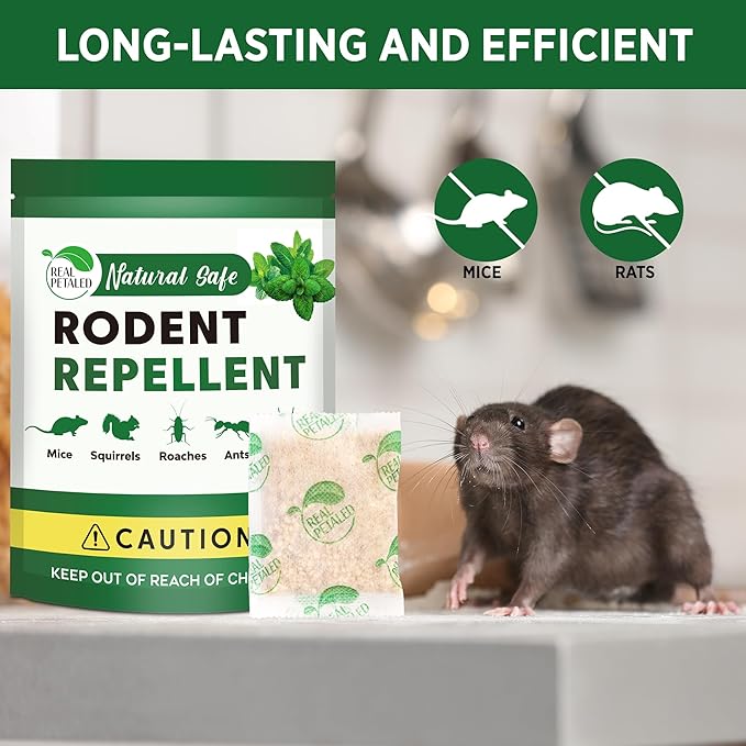 Natural Rodent Repellent Pouches - Peppermint Oil Mouse and Rat Repellent - Indoor and Outdoor Protection for Home, Basement, Garage, Attic, and Storage - 10 Pouches (Pack of 1)