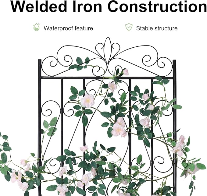unho 2 Pack 71.6x20in Iron Arch Garden Trellis with Black Metal Coating–Perfect for Supporting Climbing Plants Outdoor, Roses, Vines, Flowers, and Vegetables