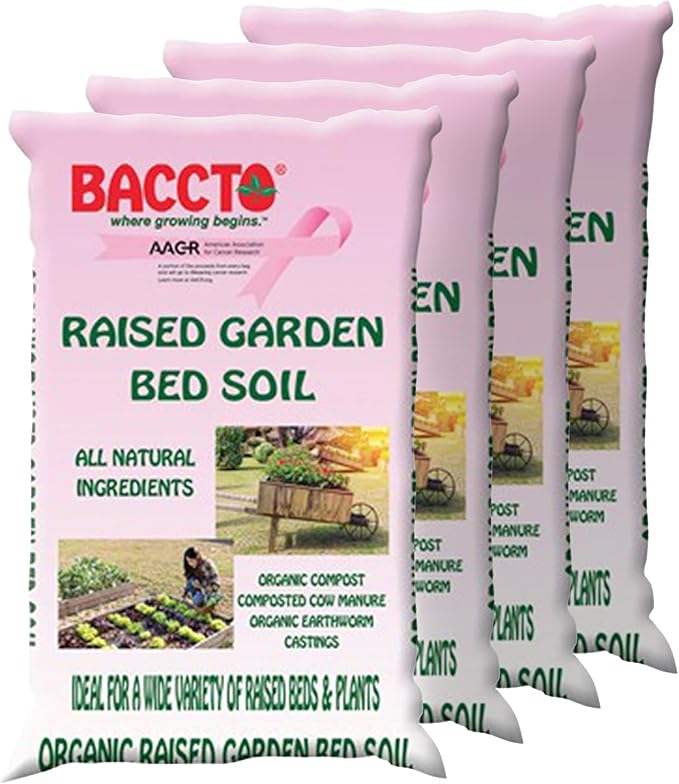 Michigan Peat Company 4 Pack BACCTO Raised Bed Soil with Organic Compost, Manure, & Earthworm Castings for All Plant Types, 1.5 Cubic Feet