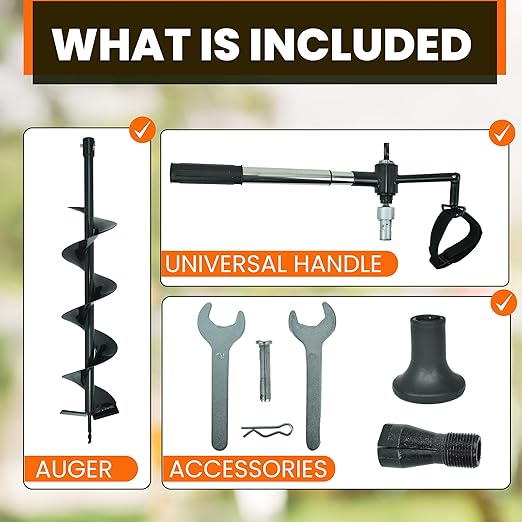 Earth Auger - 6" Wide x 32" Deep - Electric Post Hole Digger - Handles - Hole Digger for Fence Posts