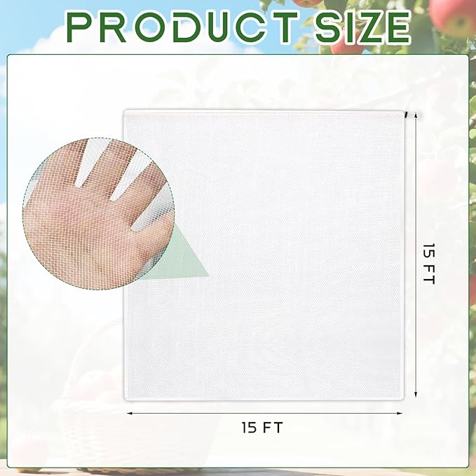 15X15 Feet Large Fruit Tree Netting Garden Netting with Zipper and Drawstring Plant Netting Insect Bird Cover for Fruits Vegetables Tree Garden Shrubs Protection