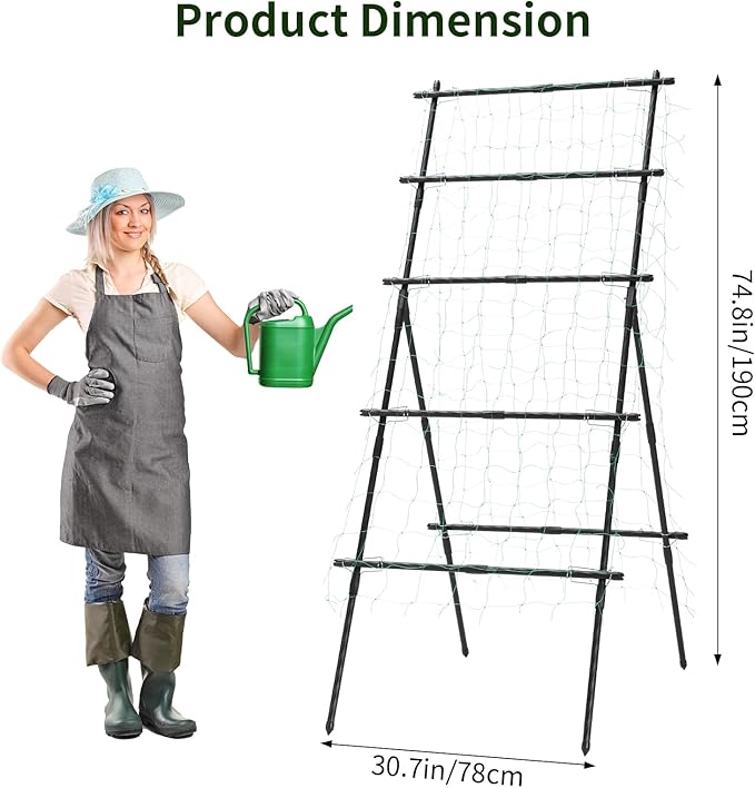 FOLLOOK Garden Trellis for Climbing Plants, 6ft Cucumber Trellis for Raised Bed, Pea Grape Vine Tomato Trellis Cattle Panel A Frame Vegetable Plant Support Outdoor for Backyard, Black