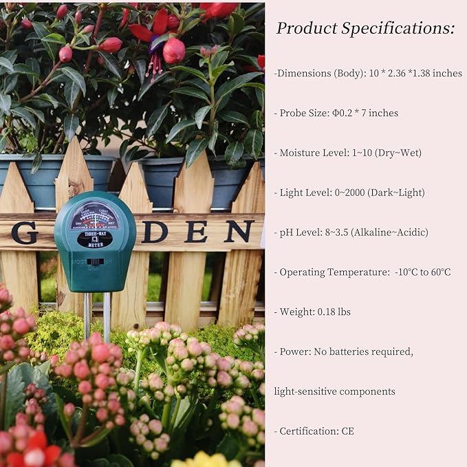 Soil Tester 3-in-1 Soil Moisture/Light/PH Tester Moisture Meter for Plants Water Meter Gardening Tools Hydrometer for Garden Indoor Outdoor Plants Soil Meter