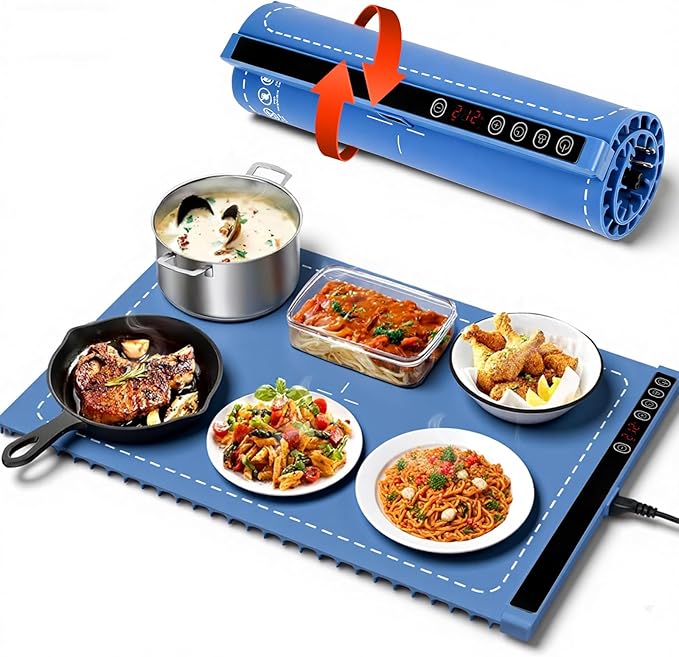 Warming Mat for Food, Silicone Rapid Full-Surface Heating Electric Warming Tray with 6 Adjustable Temperature, 24"x15" Fordable Versatile Food Warmer Mat for Parties, Buffet, Gatherings & Daily Use