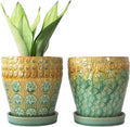 YQSLYSF 6 Inch Ceramic Planter with Drainage Hole and Saucer for Plants, Indoor-Outdoor Large Round Succulent Orchid Flower Pot, Set of 2