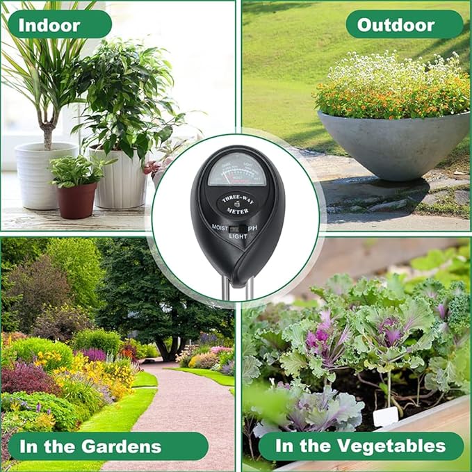 Soil Moisture Meter 3-in-1 Plant Moisture Light PH Tester Soil Hygrometer Sensor Care Soil Tester for Garden Farm Indoor Outdoor