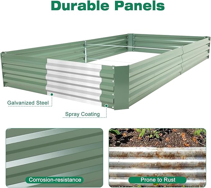 Aoodor 8 x 4 x 1 ft Outdoor Raised Garden Bed, Reinforced Galvanized Steel Planter Box for Vegetables, Herbs, and Flowers