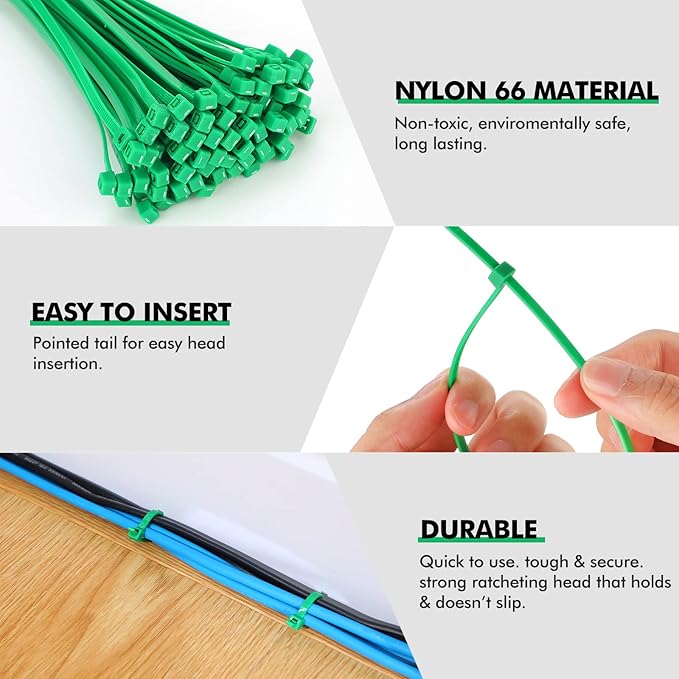 Shappy 50 Pcs Zip Ties Heavy Duty Strong Large Cable Wire Ties Zip Industrial Sturdy Wire, Awnings Tying Branches Bundling of Crops Fixed Water Pipes(24 Inch,Green)