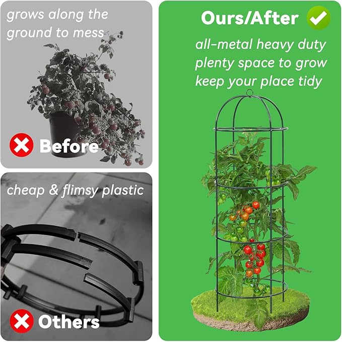 Large Trellis, Garden Obelisk Trellis for Climbing Plants Outdoor, 55” Metal Trellises for Tomato Cucumber Clematis Rose Vine Support, Heavy Duty Cage Stand Fit 25-Gallon Container Raised Bed
