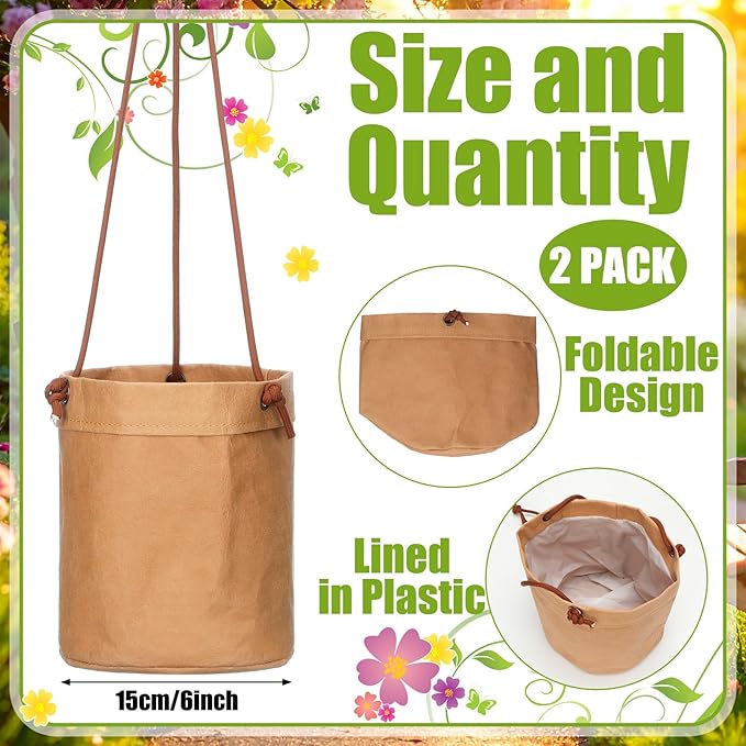 2 Pcs Hanging Planters for Indoor Outdoor 6'' Washed Cowhide Plant Basket Hanging Hanger Flower Pot Plant Holder Decorative Container for Home Wall Decor