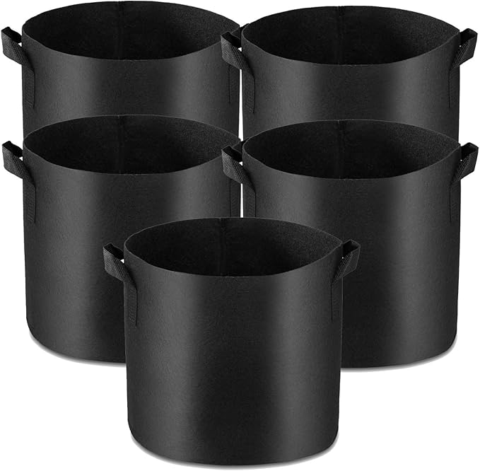 5-Pack 7 Gallon Grow Bags Heavy Duty Container Thickened Nonwoven Fabric Plant Pots with Handles Black