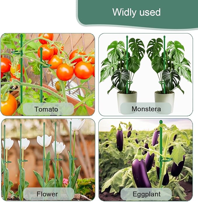 Plant Stakes,Adjustable Length Support Stake Orchid Stick with Ring Buckles Garden Pole for Potted Tomato Rose Amaryllis Beans Vegetables Comes with 40-inch Ties (Green, 17inch&12inch)