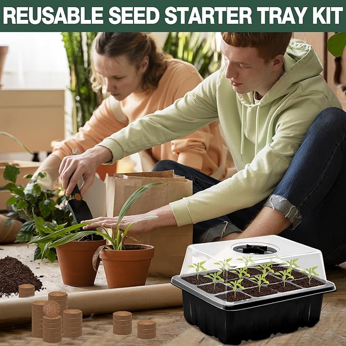 ZeeDix 6 Set Seed Starter Tray Kits, 6 Pack Seed Trays with 90 Pack Coco Coir Pellets, Adjustable Humidity Germination Tray with Dome Lids for Indoor Plants, Mini Greenhouse for Vegetables Garden