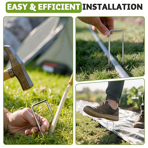 Heavy Duty 8 Inch Galvanized Landscape Staples Stakes, DUNPUTE 15 Pack 8 Gauge Garden Metal Stakes, Ideal for Weed Barrier Stakes, Drip Irrigation Tubing, Landscape Fabric, Lawn and Ground Securing