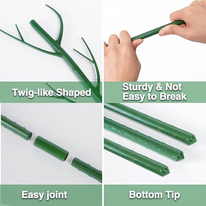 6 Pack Plant Support Plant Stakes for Indoor and Outdoor Plants, 44.8” Plant Sticks with Plant Clips Twist Tiers and Plant Tiers for House Potted Plants, Monstera Plant Support for Climbing Plants