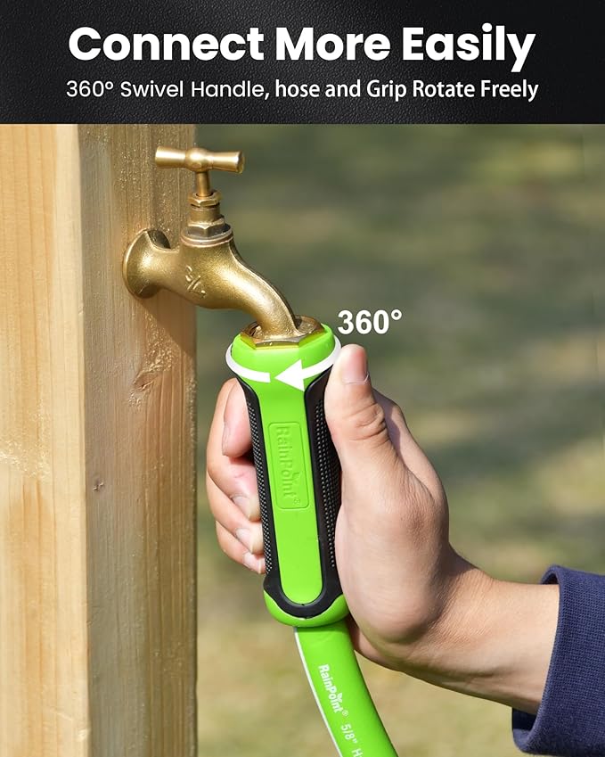 RAINPOINT Garden Hose 100ft - lightweight Heavy Duty Water Hose with Swivel Handle - Flexible, Hybrid Rubber, 5/8", Male to Female