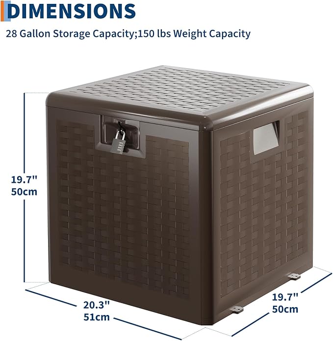 GarveeLife 28 Gallon Resin Deck Box, Weatherproof and UV Resistant Outdoor Storage Box, Lockable Outdoor Storage Bin for Patio Cushions, Garden Tools, Pool Supplies, Package Delivery, Brown