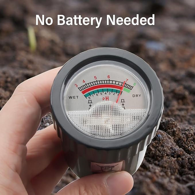 Soil pH Meter & Moisture Meter, 300mm Long Electrode, Soil Tester for Garden, Lawn, Farm, Indoor & Outdoor Use, No Battery Needed