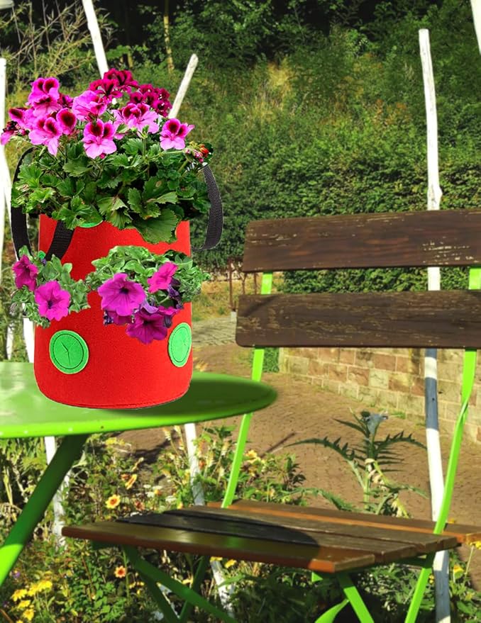 Miewslan 3 Pieces Upside Down Tomato Planter, 3 Gallons Grow Bags Hanging Strawberry Planter Strawberry Tomato Potato Vegetable Planting Bag with 13 Holes(Red+Green+Black)