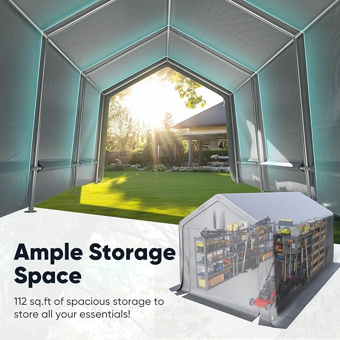 Quictent 10x15FT Carport Shelter Large Storage Shed with Roll-Up Mesh Windows, Heavy Duty Portable Garage for Small Car, Boat, RV Gear Waterproof Storage Tent with Reinforced Frame, Sliver Gray