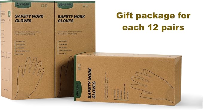 DULFINE Safety Work Gloves PU Coated for Men and Women-12 Pairs,Hi-Vis Seamless Knit Glove with Two Fingers Touchscreen,Ideal for General Duty Work (Large)