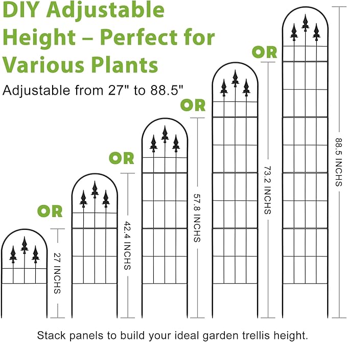 2 Pack 57.8" H x13 W Garden Trellis for Climbing Plants Outdoor, Rustproof Arched Metal Rose Trellis for Outdoor Indoor Roses Clematis Potted Climbing Plants Vines Flowers Decorative, Black