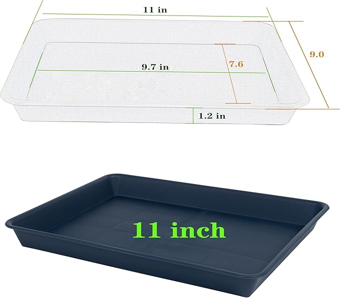 VUWEZ Rectangle Plant Tray, Plant Drip Tray, Plant Pot Saucers, Plant Germination Trays, Plant Saucers, 11'' x 9'' x 1.2'' (2 pack), Blue