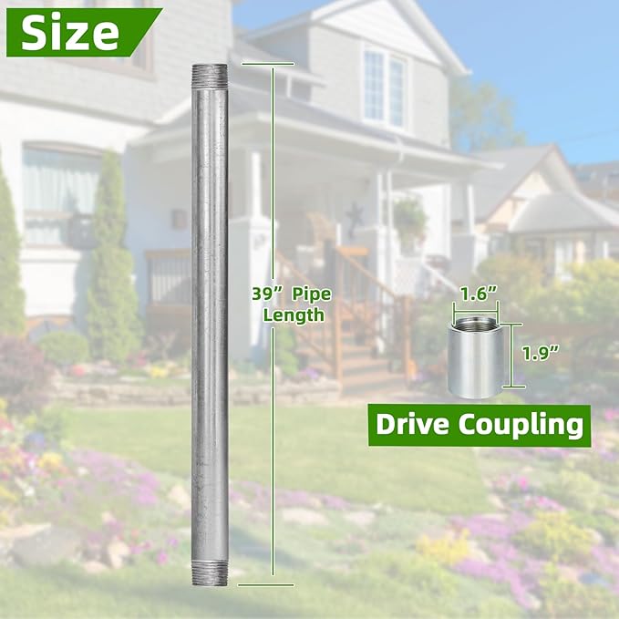Well Drive Point Kit,1-1/4 Stainless Steel Well Point+5Pk 39" 1-1/4 Galvanized Drive Point Well Pipes,Heavy Duty Shallow Well Drilling Kit for Drive Sand Point Well&Soft Soil Well,36" Point 60 Gauze