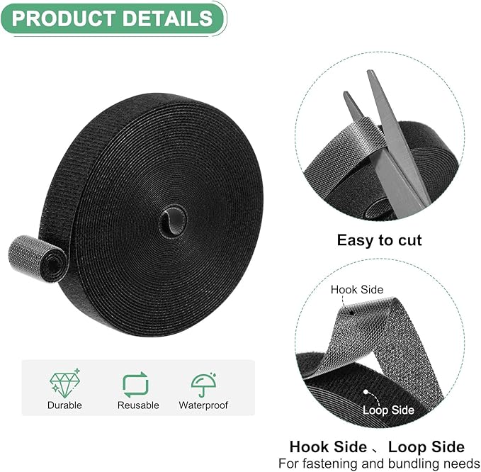 1-Roll Garden Plant Tape, 33 ft x 0.6 in Garden Hook and Loop Plant Ties Multi-Purpose Use Adjustable and Reusable Twist Wire Tape for Plants/Flowers/Vines [Black]