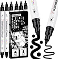 6 Black Acrylic Paint Markers, Dual-Tip Acrylic Paint Pen for Rock, Fabric, Wood, Plastic, Canvas, Ceramic, Glass, Metal, DIY Crafts Art Supplies, Dot and Fine Tips