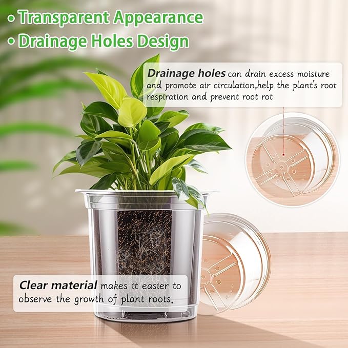SupKing 5 Inch Clear Nursery Pots 20 Packs Durable Plastic Seed Starters Large Orchid Flower Pots with Drainage Holes for Transplanting Succulents Cuttings Seedlings Bonus 15 Plant Labels
