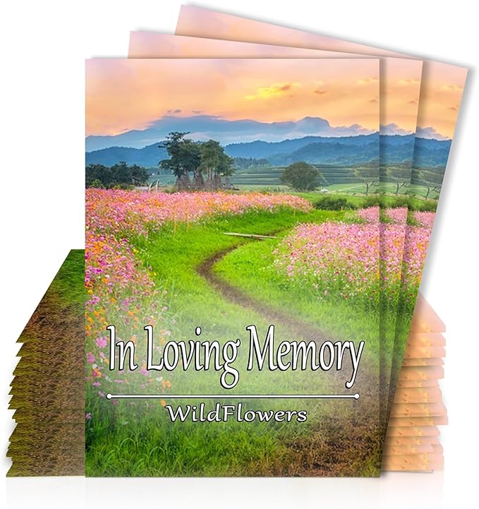 Pack of 25 Pre-Filled Seed Mix Packet Wildflowers Plant for Funerals, Memorial Services in Loving Memory Flower Path Also Serves Thank You Celebration of Life Favors Plant Seeds Year-Round