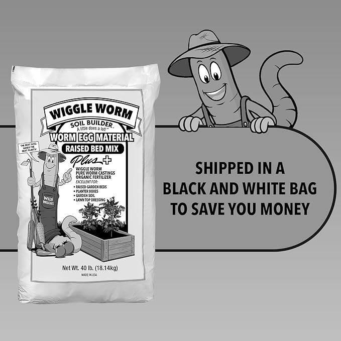 Wiggle Worm Raised Bed Mix, 40lbs, Pack of 3 - Organic Soil and Fertilizer for Container Gardening - Worm Egg Material Mixed with Odor Free Pure Worm Castings