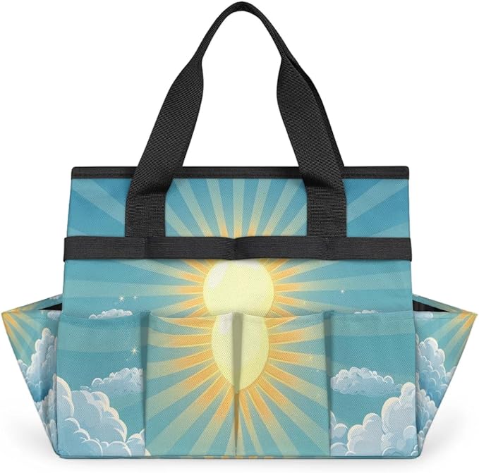 Garden Tool Bag Organizer Garden Tote Bag with Pockets Sunshine Clouds Tool Storage Organizer Gardening Tool Kit Holder 13" x 6.8" x 2.8"