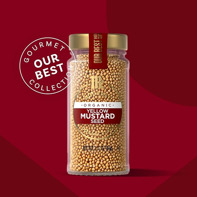 McCormick Gourmet Collection Yellow Mustard Seed, Organic, Non GMO, Our Best Herbs & Spices, Pungent Flavor for Pickled Vegetables, Potato Salad, Salad Dressings & More, 2.12 oz