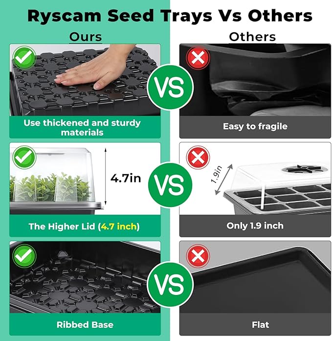 Seed Starter Tray, Seedling Starter Trays for Starting Plant Seeds, Indoor Gardening Plant Germination Trays, Black, 4PCS