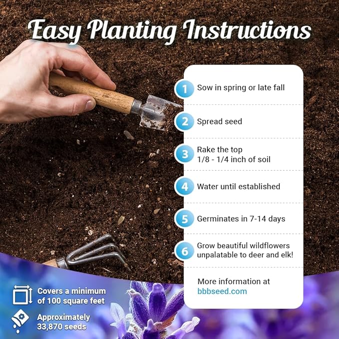 Deer Resistant Wildflower Seeds - 1oz, Open-Pollinated Flower Seed Mix Packet, No Fillers, Annual, Perennial Wildflower Seeds for Planting - 1 oz