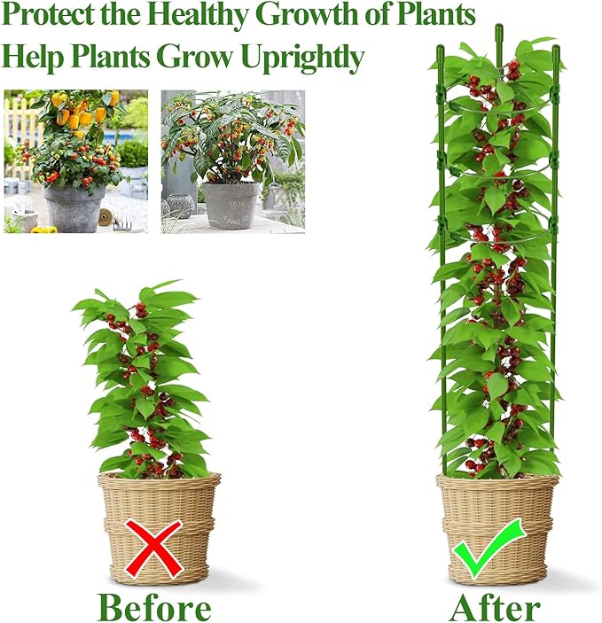 Legigo 3 Pack 30 Inch Plant Support Cages Tomato Cage for Garden- Plant Cages Adjustable Rings, Tomato Plant Support Stakes Trellis for Pots, Peppers, Cucumbers and Flowers with 10 Plant Clips