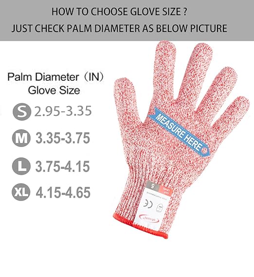 Cutting Gloves, 2 Pairs of Cut Resistant Gloves Food Grade, Cut Resistant Gloves for Kitchen, Oyster Shucking, Fish Fillet Processing, Carving Wood and Gardening(Large-Red)